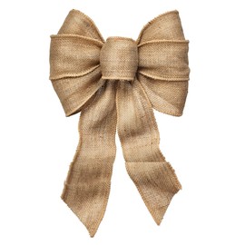 Rocky Mountain Goods 7 Loop Burlap Bow - 12” x 18” Wired Burlap Hand Tie Bow for Wreath, Wedding, Crafts, Christmas Tree, Gifts, Tree Topper, Fall - Indoor/Outdoor Natural Burlap (1)