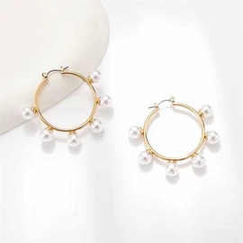 Pearl Hoop Earrings for Women Large Hoop Pearl Earrings Big Simulated Pearl Hoop Earrings for Women Fashion Statement Earrings Jewelry