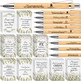 Ctosree 120 Pcs Teacher Welcome Back Gift Bulk Spanish Inspirational Gift Back to School Christian Bible Verse Notebooks Pen Gifts for Coworkers Staff Teacher (Light)