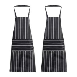 TUONYIS 2 Pieces Chef Apron,Black and White Stripes Adjustable Apron with Pockets,Cooking Apron Kitchen Apron for Men Woman Home Kitchen Restaurant Coffee House Baking Painting (Black)