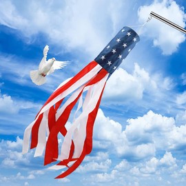 HOOSUN 4th of July Decorations,60 Inch American Windsock Heavy Duty,Patriotic Fourth of July Outdoor Decor, American Flag USA Windsock With Embroidered Stars,Red White and Blue Decor for Memorial Day,Outside