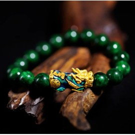 Unbranded Natural Emerald 10MM Beads Pixiu Fengshui Wealth Luck Men Strength Bracelet Gift