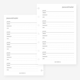 Mini Happy Planner Password Tracker Planner Insert Agenda Refill for 7-Discs Notebook 4.6 x 7