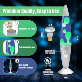 Jambo 16-Inch Beautiful Magma Lamp- Blue with Yellow/Green Wax, 16 Inch, Relaxing Night Light Nighlight Home Decor Living Room Office Bedroom Lamp for Adults, Teens, and Kids