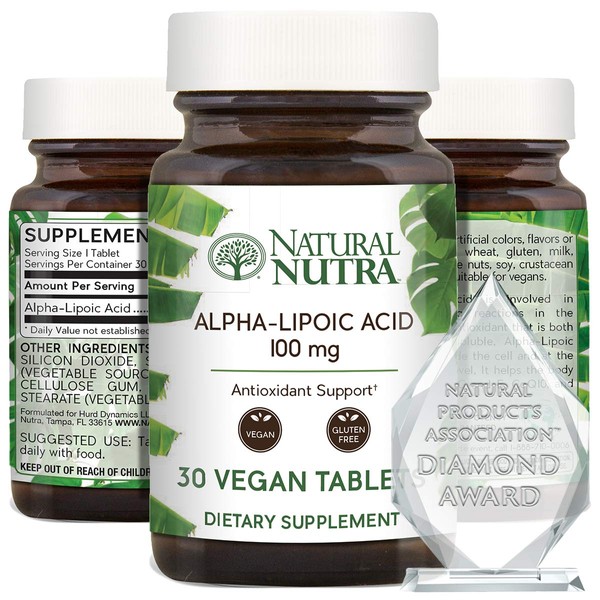 Natural Nutra R-Alpha Lipoic Acid Alfa-Lipoic with R-Fraction ALA, Improve Bone Health, Heart Health, Aid Memory & Cognition, Contributes to Overall Health, 100 mg, 30 Vegan and Vegetarian Tablets