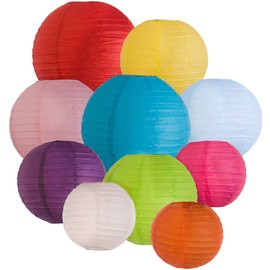 8 Inches Chinese Lanterns Decorations Round Paper Hanging Decorations Party Ball Lanterns Lamps for Wedding Birthday Home Decor, Pack of 5 (Multi Colors)