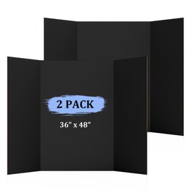 AKONEGE 2 Pack 36" x 48" Trifold Poster Board for Presentation, Black Corrugated Cardboard Large Tri Fold Poster Board for Science Fair, Office or School Projects, Photo Displays, Exhibitions Event