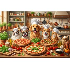 Funny Dog Jigsaw Puzzles for Adults 1000 Pieces, Puppy Pizza Feast 1000 Piece Puzzle for Adults, Fun Hard Difficult Challenging Jigsaw Puzzles 1000 Pieces Family Game Gift