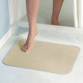 InterDesign iDry Microfiber Shower and Bath Mat for Bathroom Floor - Large, Wheat