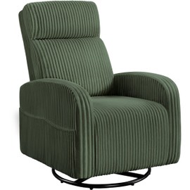 Yaheetech 360° Swivel Glider Chair for Nursery, Rocking Chair Nursing Chair with Side Pockets, Corduroy Glider for Living Room with High Back Dark Green