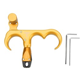 3 Finger Hand Held Bow Release Aluminum Alloy Thumb Release for Compound Bow Adjustable 360 Degrees Rotation Left Right Hand Gold