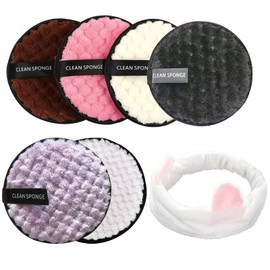 TRADERPLUS Makeup Remover Reusable Microfibre Wipes Cloth Pads Washable Face Wipe Rounds with Headband