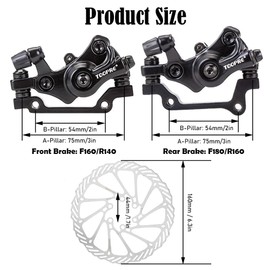 Bicycle Disc Mechanical Brake Calipers with 6-Hole Disc 160 mm Brake Rotors Universal Front Rear Disc Brake Aluminum Alloy Bike Mechanical Disc Brake Front Rear Rotor Brake Caliper F160 R140 F180 R160