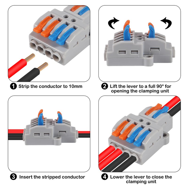 10 Pcs Lever Wire Connectors, Quick Wiring Cable Connector Push-in