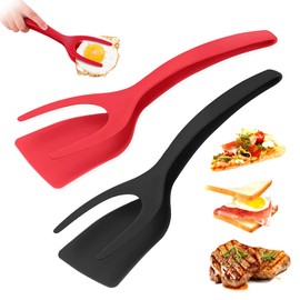 KJG Fried Egg Spatula, 2-in-1 Spatula, Flipper Spatula, Fried Egg Turner, Multi-Purpose High Temperature Resistance Steak Turner for Turning Omelette, Pancakes, Steak, Fish and Egg (Black & Red)
