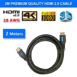 HDMI Cable 2M - HDMI 2.0 (4K @ 60Hz) Ready - 28AWG- Gold Plated Connectors - Ethernet/ARC - HD 1080p 3D