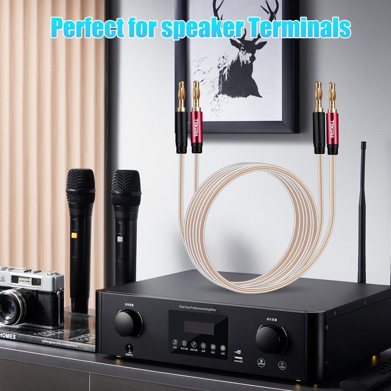 TEKERA Speaker Cable with Banana Tip Plugs, 1M Speaker Cable