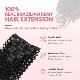 SIYUSI Water Wave Clip In Extensions, Luxurious Thickness, Premium Brazilian Remy Hair Clip Ins, Invisible & Scalp-Friendly, Natural Black Color, 4.23oz, 7Pcs (16 Inch)