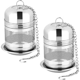 2PCS Tea Infuser Strainer - Stainless Steel Strainers for Loose Leaf Tea, Steeper, Fine Mesh Ball holder with Chain Hook and Lid, Reusable Filter Bags Diffusers