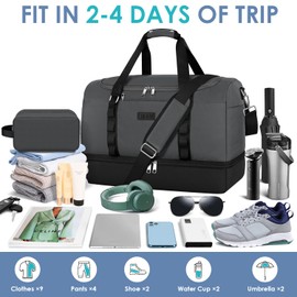 ETRONIK Travel Bag for Men Women, Duffle & Gym Bag with Shoe Compartment, Weekender Overnight Bag with Toiletry Bag, Carry on Bags for Airplanes for Travel, Trip, Gym, Yoga, Black-Grey