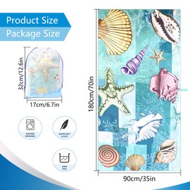 LEcylankEr Beach Towel XXL 180 x 90 cm Microfibre Beach Towel for Men Women Anti-Sand Quick Drying Beach Towel Large for Beach / Poolside / Beach Chair (Shells)