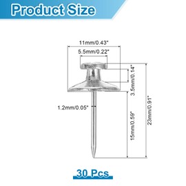 sourcing map 30 Pcs Double Headed Picture Hanging Nail, Zinc Alloy Push Pins Picture Hangers Double Headed Thumb Tacks for Hanging Pictures, Silver