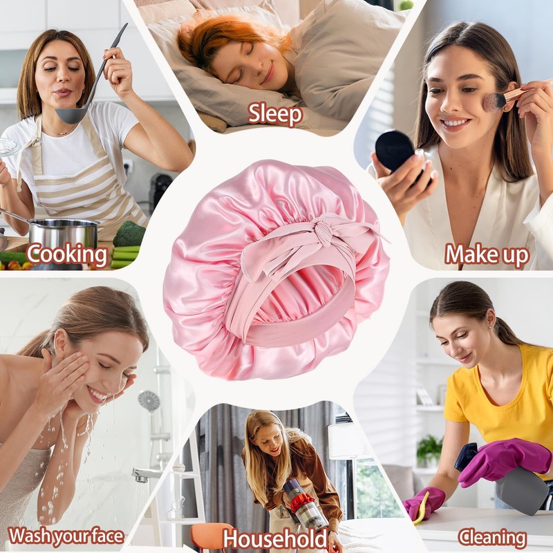 Adjustable Satin Sleep Bonnet with Elastic Band for Women, Silk