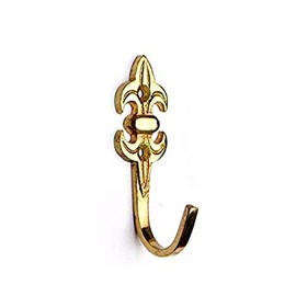Merriway BH03975 (2 Pcs) Fleur-de-Lys Design Curtain Drapery Tie Back Hold Back Hooks 75mm 3 inch Brass Plated - Pack of 2 Pieces