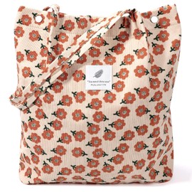 FloralGrace Flower Large Shoulder Bag Women, Cord Shoulder Bag, Tote Bag, Beach Bag, Cord Bag, Crossbody Bag, Shopper Tote Bag, Shopping Bag, Handbag, Shopper (Orange)