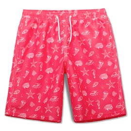 MEILONGER Boys Swimming Shorts Quick Dry Beach Board Trunks Swimwear Bathing Suits Size 6-7,8,10-12,14-16(Watermelon red(Conch),14-16)