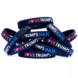 SayitBands 5 Love Trumps Hate Wristbands - Silicone Band Bracelets Debossed Color Filled