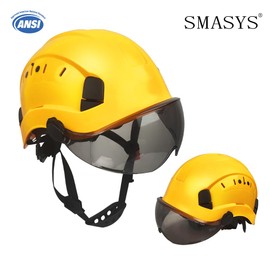 SMASYS Safety Hard Hat ABS Helmet Adjustable with Visor 6-Point Suspension Perfect for Construction(Orange,Smoked Visor), One Size