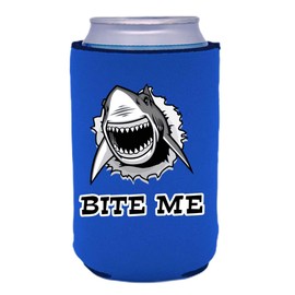 Bite Me Shark Collapsible Can Coolie (Royal Blue, 2 Pack)
