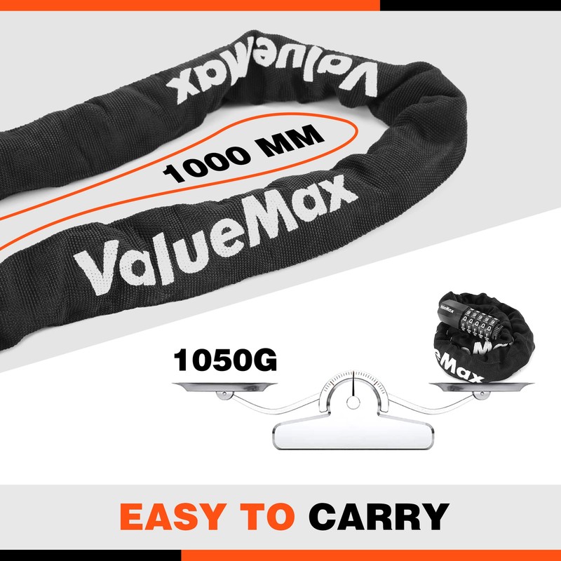 ValueMax Bicycle Lock Combination Lock Chain Lock 100 cm, 5