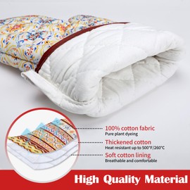 Arquiel Oven Glove and Pot Holder, Set of 2, 100% Cotton Cooking Gloves, Heat Resistant Kitchen Glove for Cooking, Baking, Barbecue, Gift, Retro Geometry