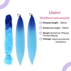 Lbsiwi Colored Hair Extensions for Kids 26'' Ponytail Extension with Colorful Tinsel Ponytail Extension Braids Crazy Hair Day B45#(Royal Blue Sky Blue, Packs of 3)