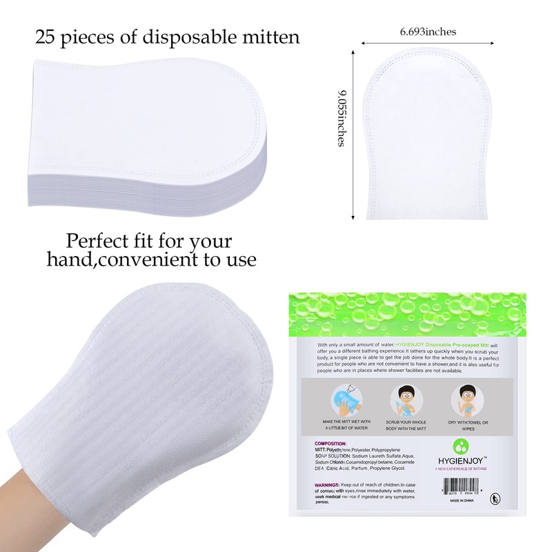 HYGIENJOY-Rinse Free Bath Wipes(25 counts),Disposable No Rinse Body Wash,More Convenient