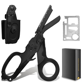 Trauma Shears Foldable with Compatible Holster, Multi Tool Emergency Response Trauma Shear for Nurses, Multi-function Outdoor EMT Tactical XShears, Trauma Scissors with Gift Box (Carbon Black)