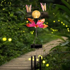 Taman Solar Wind Chime - Butterfly Solar Lights Wind Chimes with Spinner for Outside Deep Tone Decorative Memorial Gift for Home, Outdoor, Yard, Patio, Balcony, Garden Decor, 35"