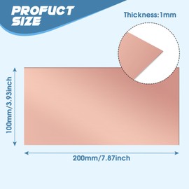 WINFOX 2 Pack 99.9% Pure Copper Sheet Plate, 200mm x 100mm x 1mm, Processable Copper Plates for DIY, Craft, Electrical, Jewelry Making, Model Making, Maintenance, Production