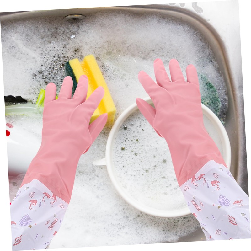 Healvian 2 Pair Dishwashing Gloves with Plush Lining Skid Rubber