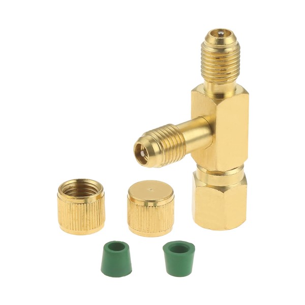 Aupoko Quick Coupler Access Tee, 1/4'' Valves Core Tee Adapter with Swivel Connector, Fits for Gauge Deep Vacuum Pump Manifold