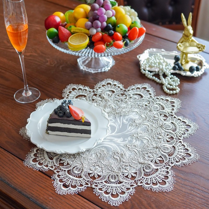 ARTABLE Lace Doily Placemats Round Lace Place Doilies Embroidered Flower
