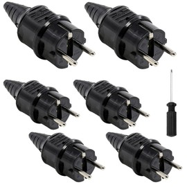Schuko Plugs: Set of 6 Outdoor Plugs Waterproof 250 V (16 A) Schuko Plug Outdoor Power Plug Made of Full Copper Black Free Screwdriver Waterproof Schuko Plug