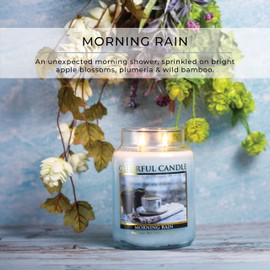 A Cheerful Giver - Morning Rain - 24oz Large Scented Candle Jar with Lid - Cheerful Candle - 135 Hours of Burn Time, Christmas Gift for Women, Blue