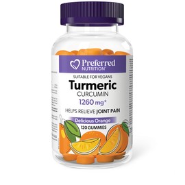 Preferred Nutrition Turmeric Curcumin 1260mg, 120 Gummies, Delicious Orange Flavour, Helps Relieve Joint Pain, Gelatin-Free