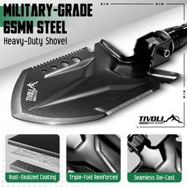TIVOLI Folding Camping Shovel Kit,Multifunctional Survival Shovel with Manganese Steel for Outdoor Off Road, Camping, Beach,Car Emergency,Home Repair Tool Kit with Storage Case,Ideal Gift