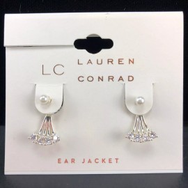 LC Lauren Conrad Earrings Silver-Tone Ear Jackets Cubic Zirconia & Faux Pearl