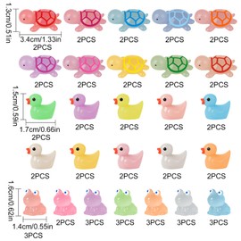 Juibao Pack of 60 Mini Resin Animals Pond, Luminous Mini Turtles, Ducks, Frog Figures, Mixed Small Animals Figures for Decorative Garden, Miniature Landscape, Dollhouse