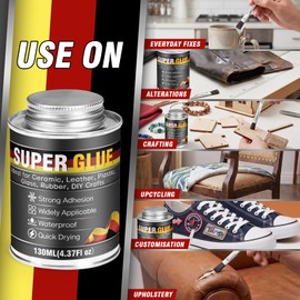 Super Glue, Super Glue All Purpose with Built-in Brush Applicator,130ml Quick Dry Waterproof Adhesive, Superglue for Shoes, Wood, Leather, Rubber, Plastic, Metal (130, Milliliters)